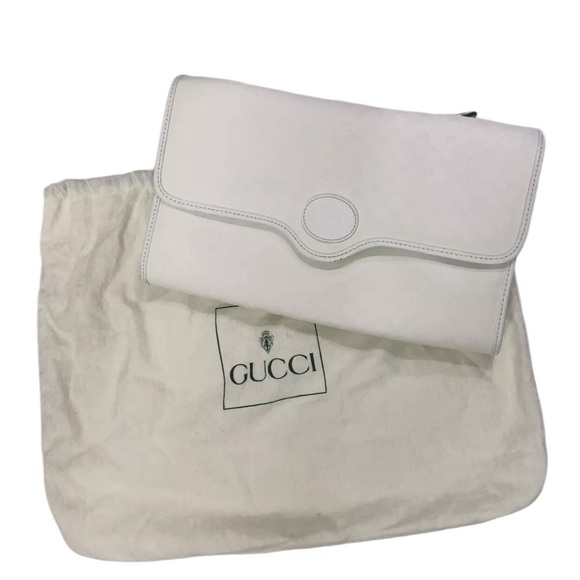 Gucci Authentic Vintage Bag Clutch GG Flap Monogram White - Picture 1 of 14